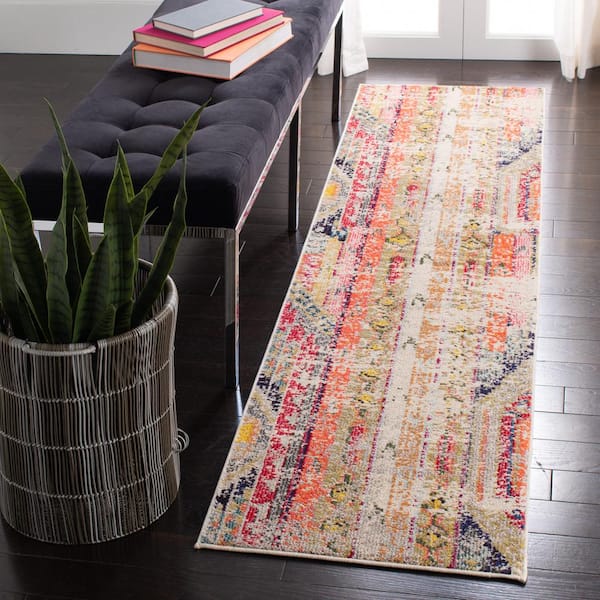 Madison Gray/Orange 2 ft. x 12 ft. Geometric Runner Rug