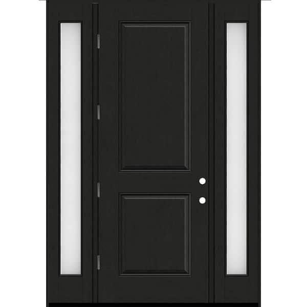 Regency 68 in. x 96 in. 2P Squaretop RHOS Onyx Stain Mahogany Fiberglass Prehung Front Door with Obscure14in. SLs 6-9/16