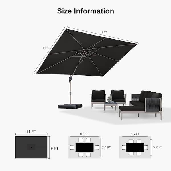 9 ft. x 11 ft. Outdoor Patio Cantilever Umbrella Light Champagne Aluminum Offset 360° Rotation Umbrella in Gray