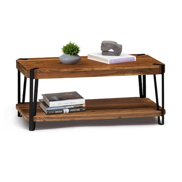 Ryegate 43 in. Natural Rectangle Solid Wood Top Coffee Table with Shelf