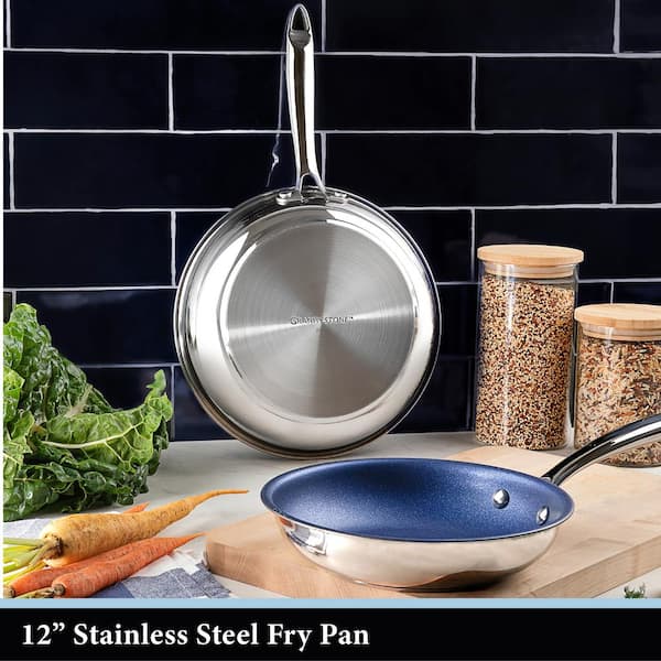 Granitestone Blue Nonstick Cookware Set, Tri-Ply Base, Stainless Steel Pots  & Pans Set, 5 Piece Cookware, Includes, Frying Pans, Stock Pots 