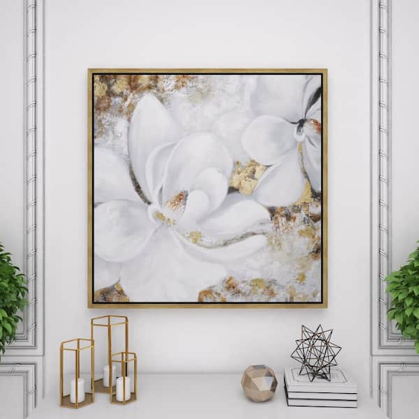 Litton Lane 1- Panel Floral Handmade Framed Wall Art with Gold