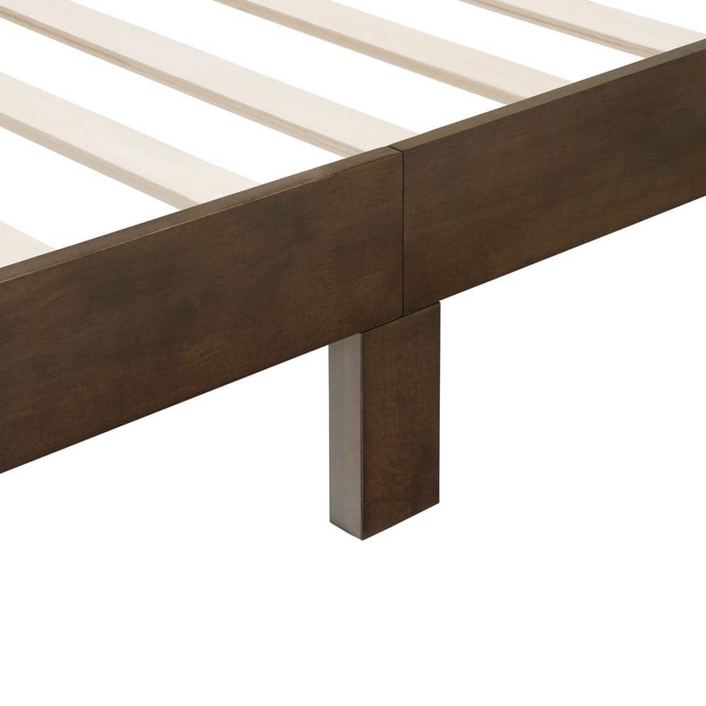 Adin Queen Dark Walnut Wood Frame Bed with White Boucle Upholstered Headboard