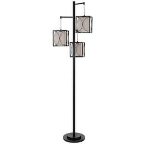 72.5 in. Height Black Metal Tree Floor Lamp With Metal/Fabric Shade