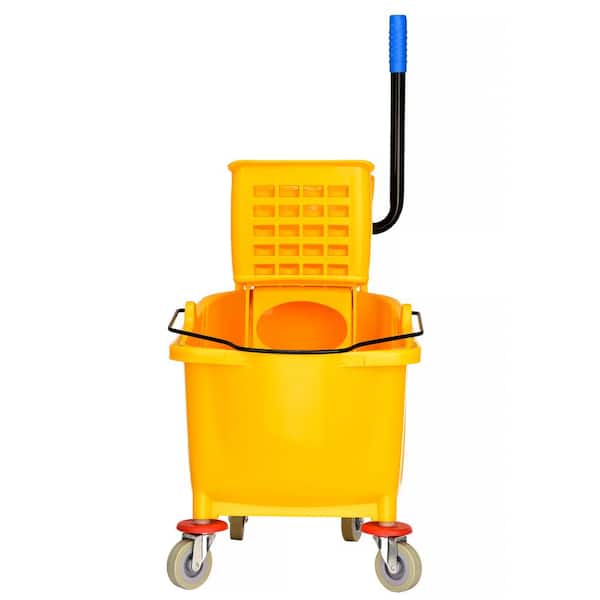 RW Clean 38 qt Yellow Plastic Mop Bucket - with Side Press Wringer - 22  1/2 x 16 1/4 x 36 1/2 - 1 count box