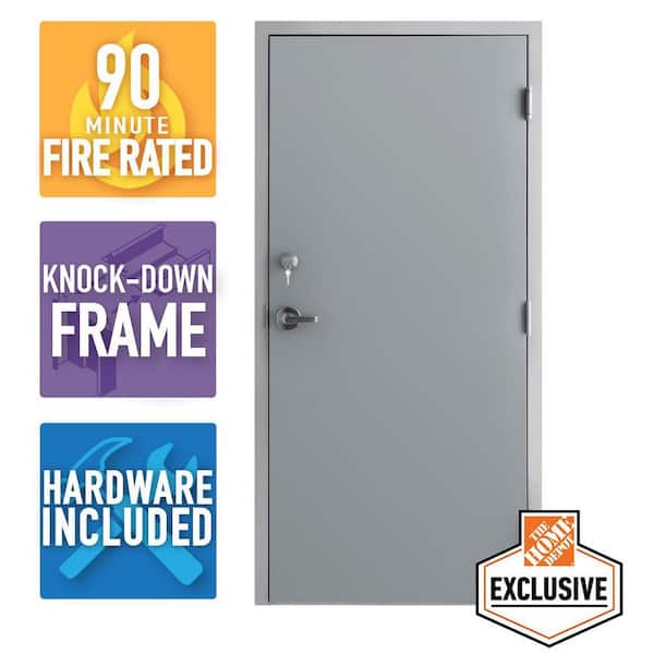 Armor Door 36 in. x 80 in. Gray Left-Hand Flush Steel Commercial Door with Knock Down Frame and Hardware