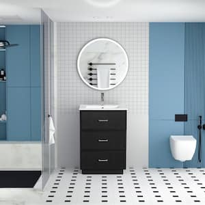 18.25 in. W x 24 in. D x 34.13 in. H 1 Sink Freestanding Bath Vanity in Black with White Ceramic Top and 3-Drawers