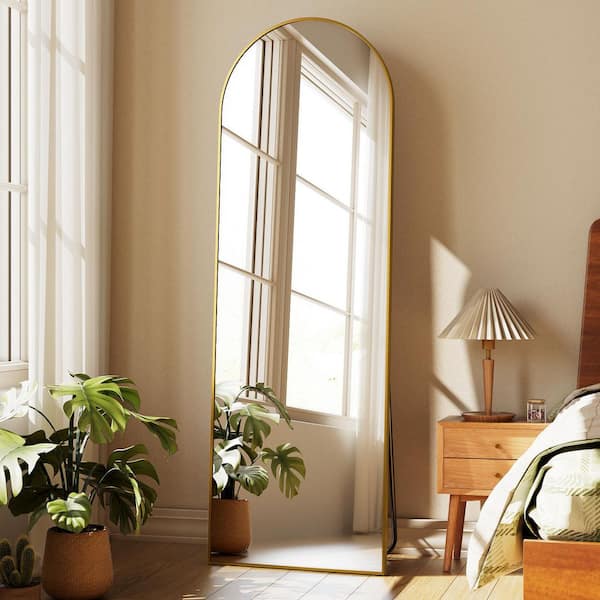 WILLOTED Gold 16 in. W x 59 in. H Arched Aluminum Framed Full Length Floor Mirror