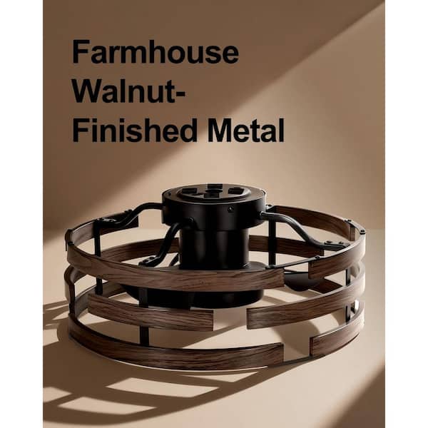 QRMOK Vortix 20 in,Black Walnut Iron Cage Flush mount Ceiling Fan