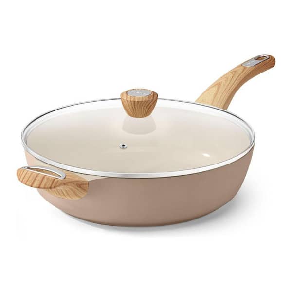 Aluminum 12 in. Ceramic Nonstick Deep Frying Pan Skillet with Lid Induction Compatible Cooking Saute