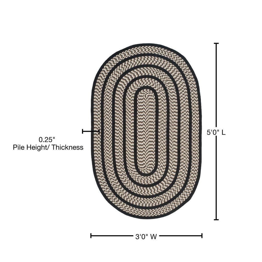 Handmade Oval Ivory and Black Braided Synthetic Rug 3' x 5'