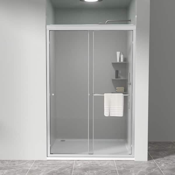Semi-Frameless Double Sliding Shower Door 44-48 in. W x 72 in. H Shower Door in Chrome with Tempered Glass, Soft Close
