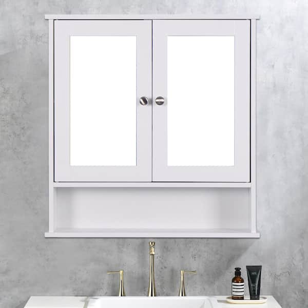 Unbranded 22.05 in. W x 22.8 in. H Rectangular Wood Medicine Cabinet with Mirror