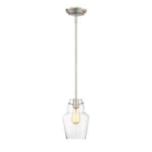Vintage 4.5 in. W x 10.5 in. H 1-Light Satin Nickel Mini-Pendant Light with Clear Glass Shade