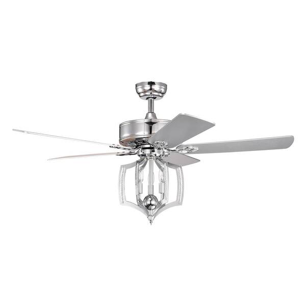 Keazile Idun 52 in. Indoor Chrome Crystal Ceiling Fan with Remote Control and Reversible Motor