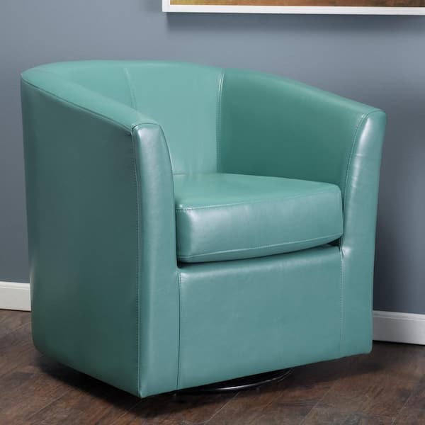 Noble House Daymian Turquoise Faux, Pale Blue Leather Chair