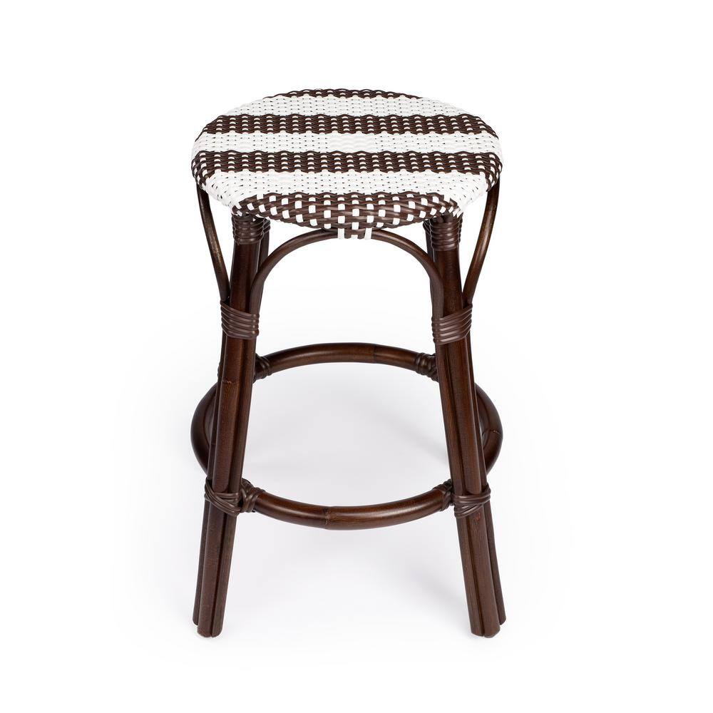 Coastal Bistro Dark Brown Rattan Counter Stool with White Stripes