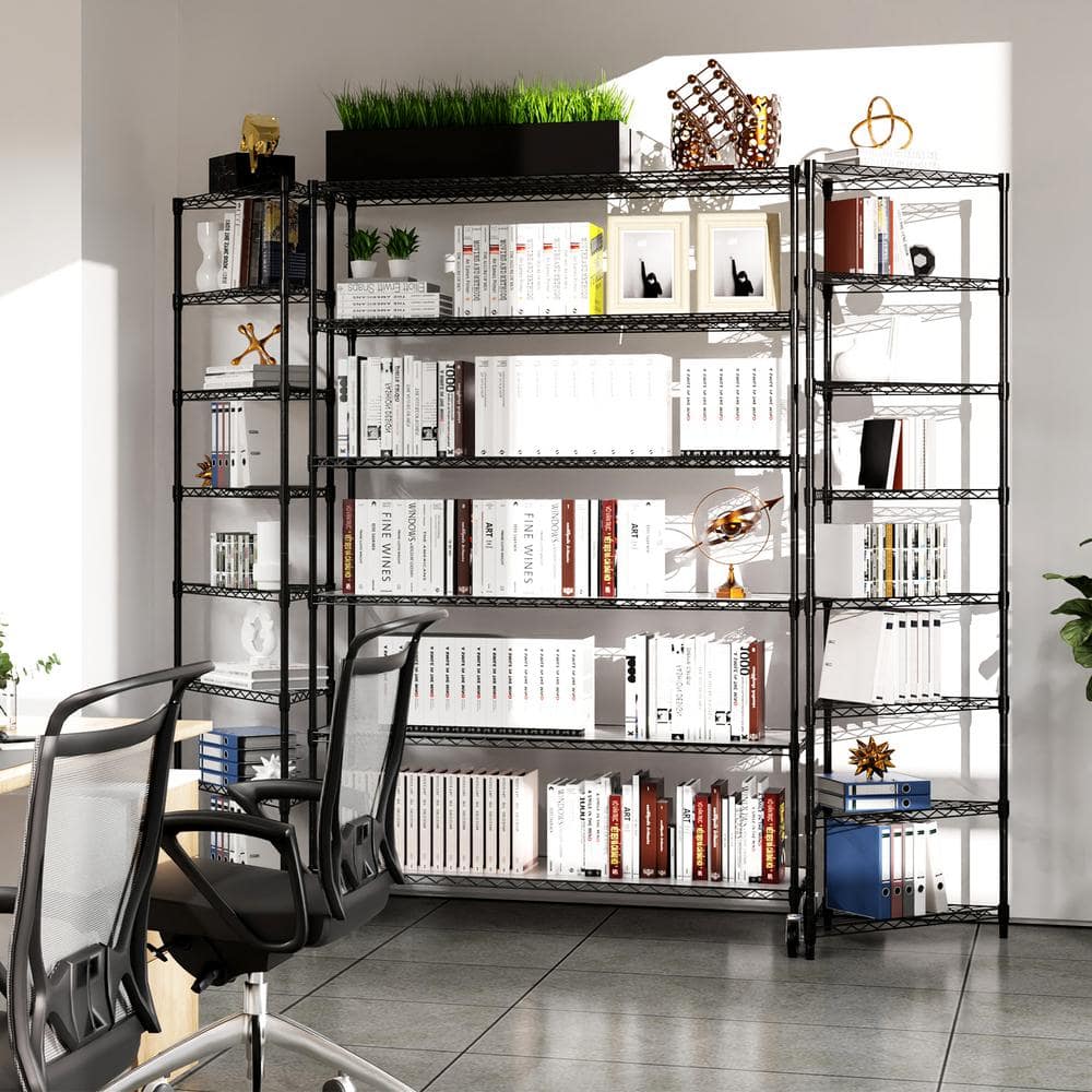 Black Heavy Duty 6-Tier Adjustable Metal Storage Rack with Wheels
