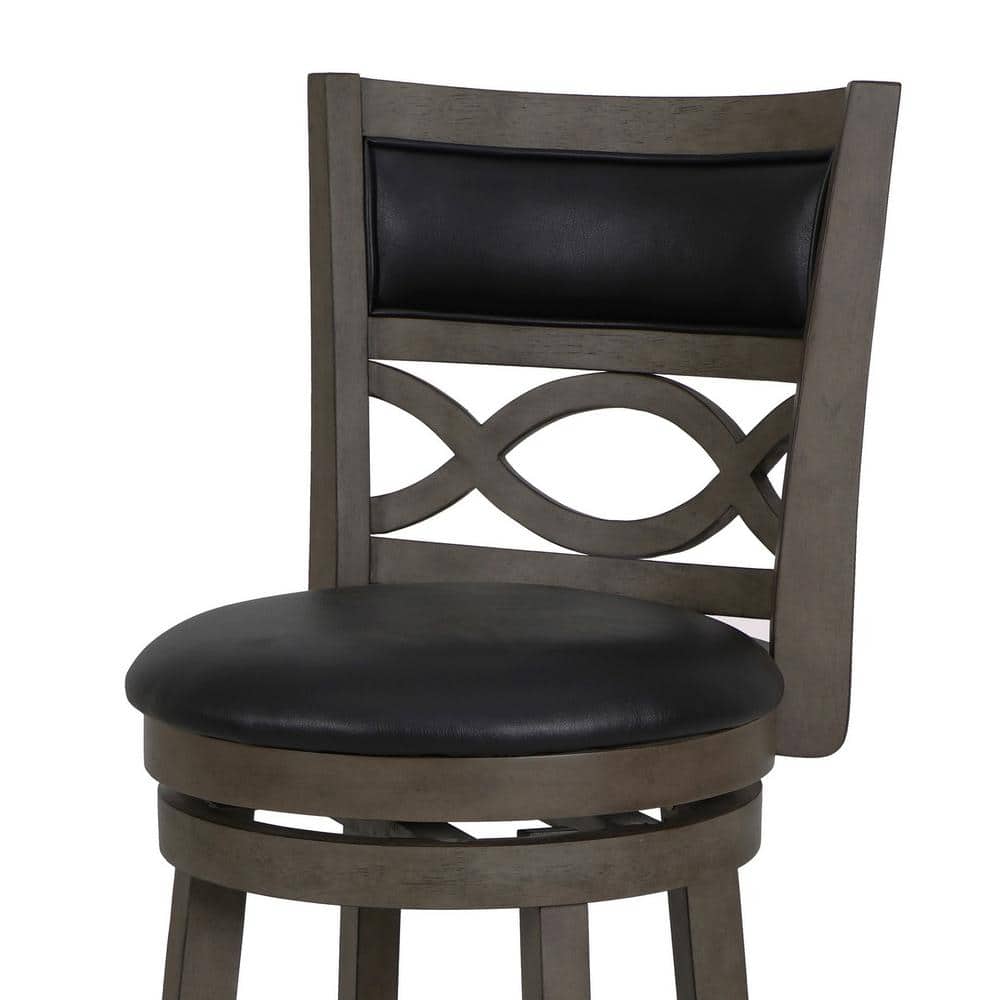 Antique Grey and Black Wood Swivel Counter Stool with Faux Leather Seat