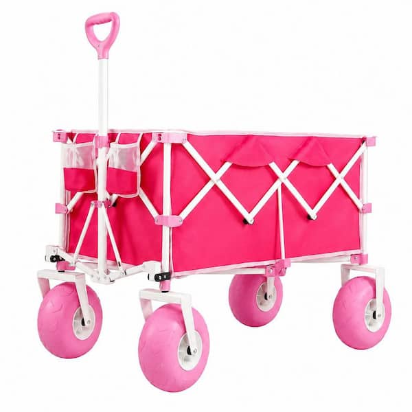 200L Steel Bin Garden Cart with 600lb Capacity, 9 inch Sand-Proof Balloon Wheels, Adjustable Handle, Foldable