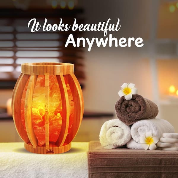 7.72 in. 7 lbs. 9 lbs. Pink Bamboo Style Basket Salt Lamp with Crystal Salt Chunks