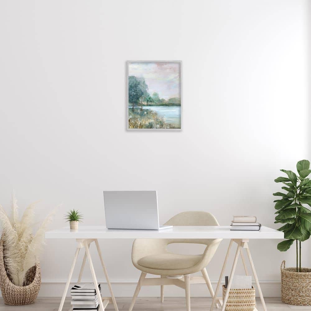 Serene Riverside View by Sally Swatland Gray Framed Nature Giclee Art Print 20 in. x 16 in. price history on PriceWatchPro