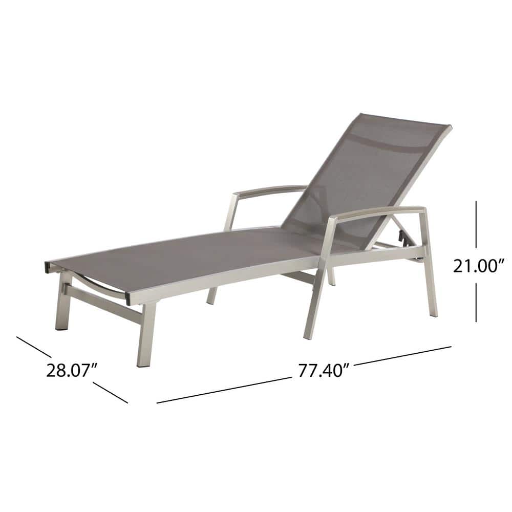 Gray Mesh and Silver Aluminum Outdoor Chaise Lounge Set