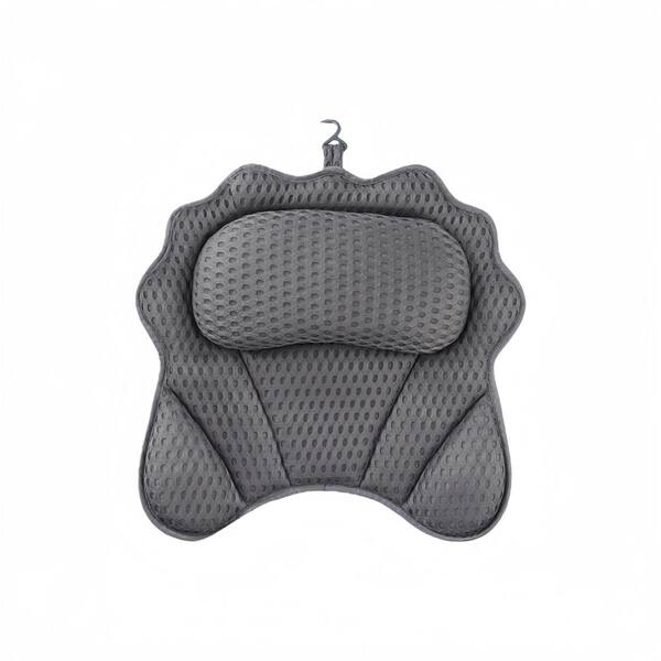 Grey Bath Pillow Ergonomic with Head, Neck, Shoulder and Back Support, 4D Bath Pillows with 6 Powerful Suction Cups