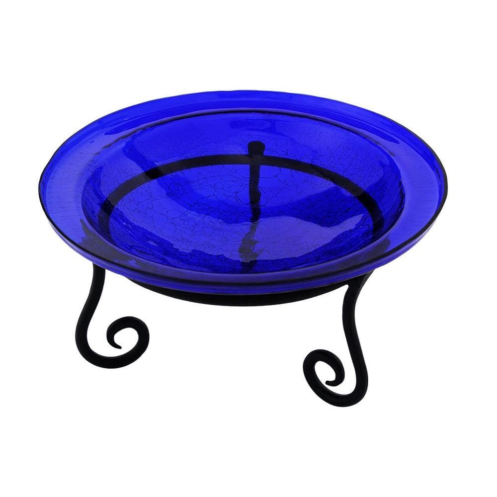 Cobalt Blue Crackle Glass Hanging Birdbath Bowl