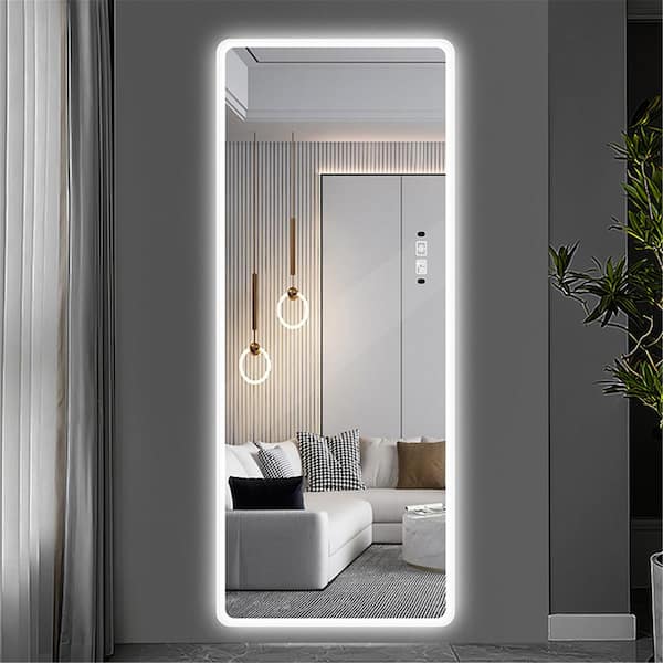 Unbranded 22 in. W x 65 in. H Rectangle Framed Full-Length Vanity with LED light Wall Mounted Large Floor Dressing Mirror