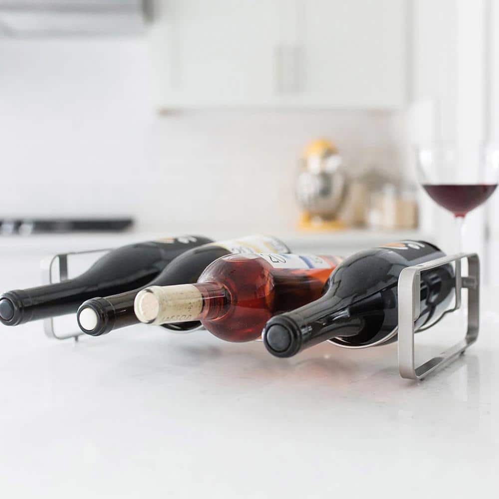 Silver Stackable Steel Wave Design Wine Rack, 4 Bottles