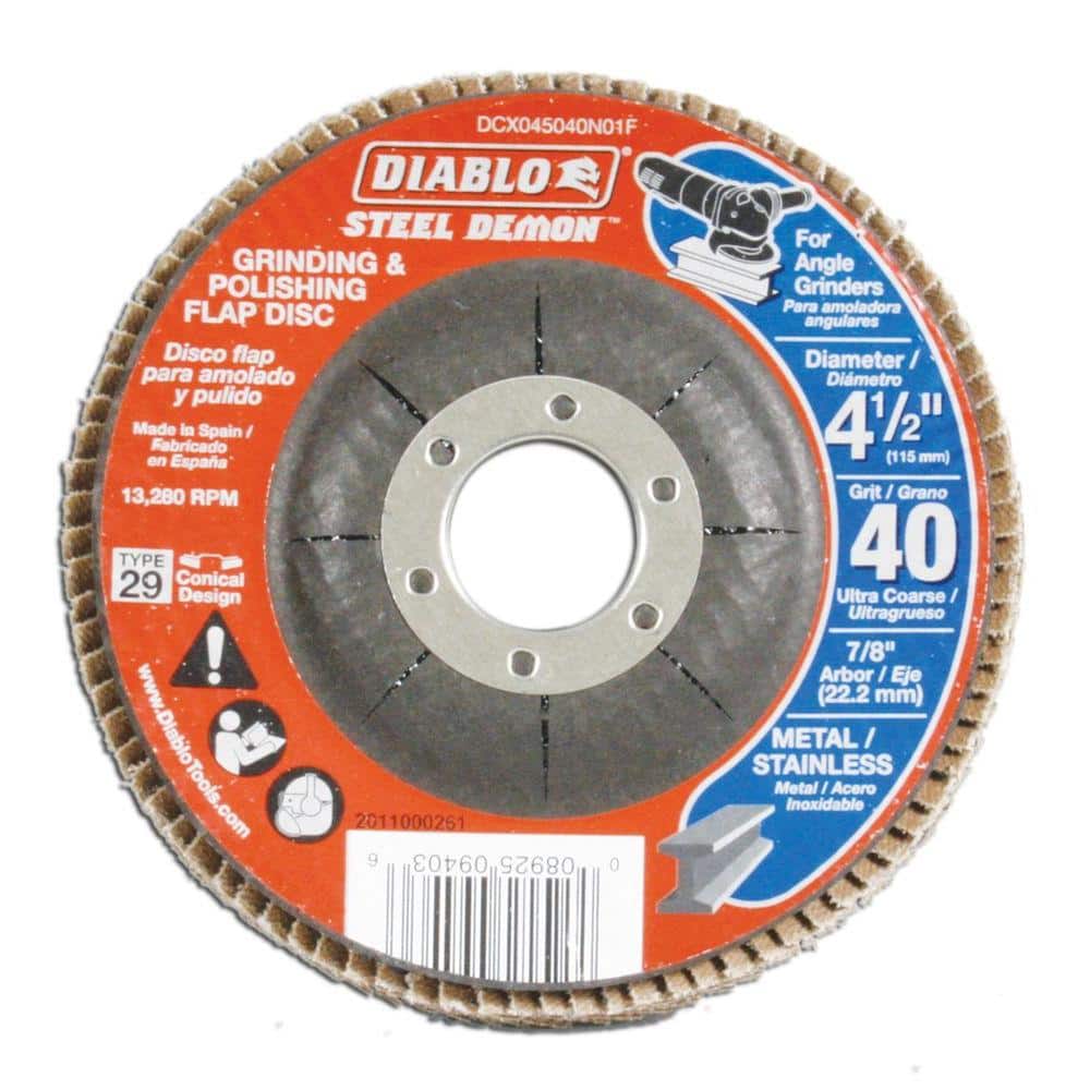 DIABLO 4-1/2 in. 40-Grit Demon Grinding and Polishing Flap Disc with Type 29 Conical Design DCX045040N01F - The Home Depot