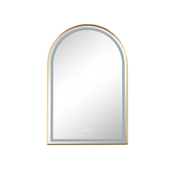 taholi 26 in. W x 39 in. H Small Arched Black Framed LED Wall Bathroom Vanity Mirror in Brushed Gold