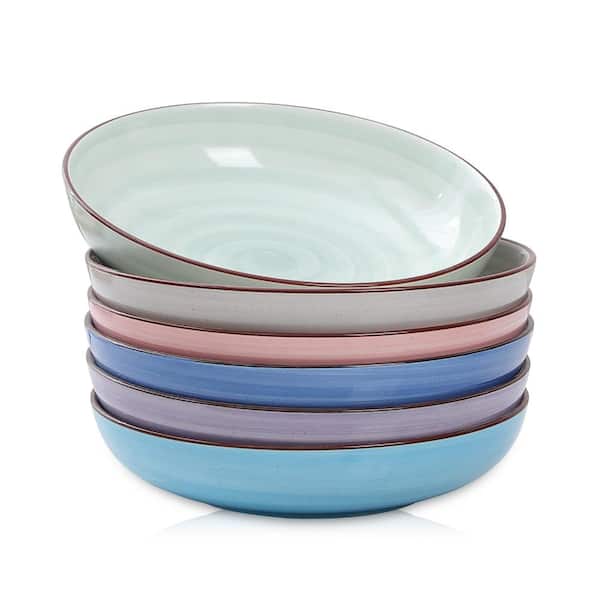 Porcelain 8 in shallow bowls, 26 oz, gradient glaze, set of 6, microwave and dishwasher safe stackable