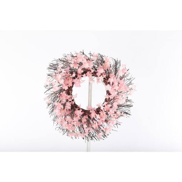 Home Accents Holiday 20 Pink Cherry Blossom Twig Wreath