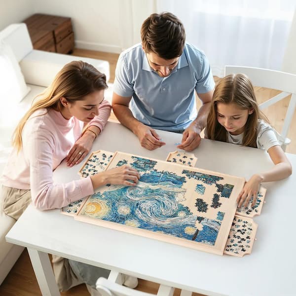 1500-Piece Puzzle Board with 5 Drawers, 34. x. 25 in. Portable Wooden Table, Puzzle Organizer, Birthday Gift