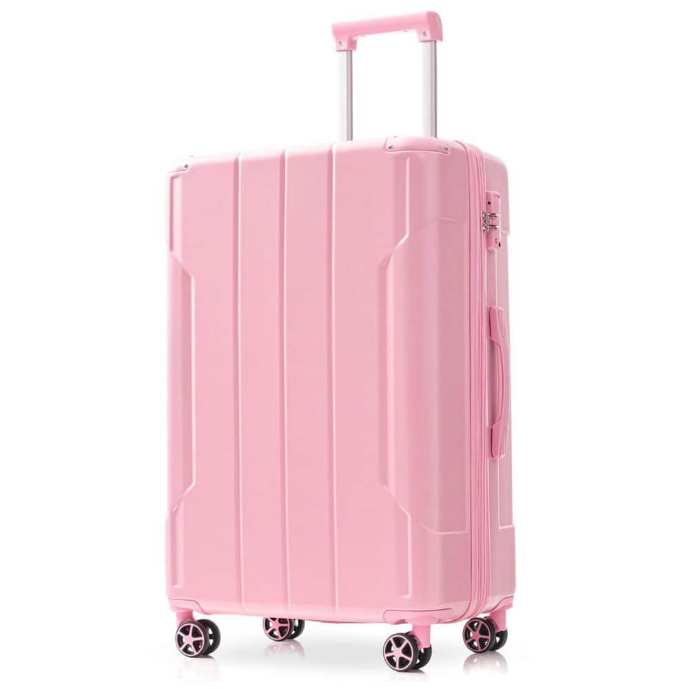 LIVACA 1-Piece Pink ABS Plastic Hardside Expandable Checked