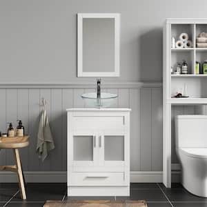 24 in. W x 19 in. D x 44 in. H Single Sink Bath Vanity in White with White Solid Surface Vanity Top and Mirror