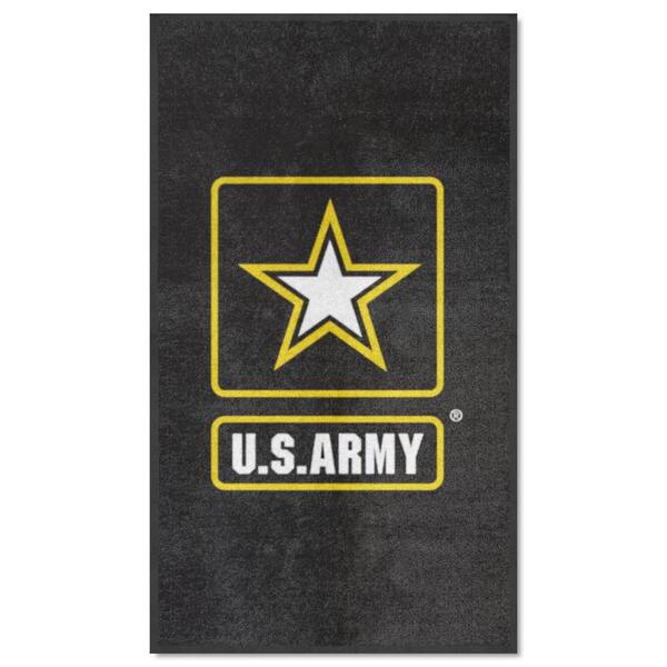 FANMATS Black 3 ft. x 5 ft. U.S. Army High-Traffic Indoor Mat with Durable Rubber Backing Tufted Solid Nylon Rectangle Area Rug