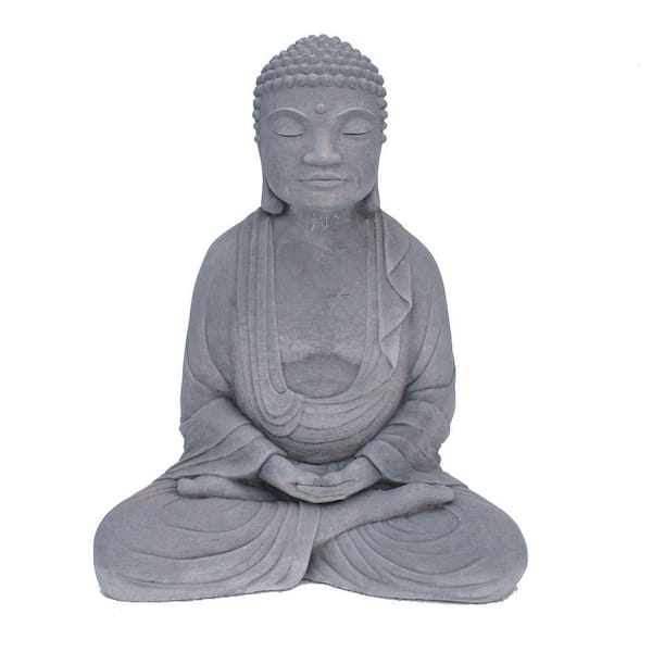 Cast Stone Meditating Buddha Garden Statue Antique Gray