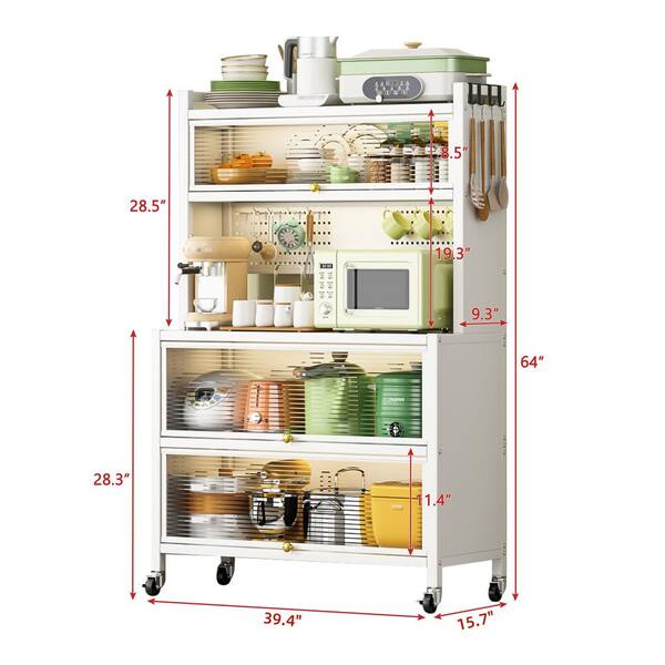 Adrinfly 23.6 in. W x 15.7 in. D x 65.2 in. H in White Metal Ready to Assemble Floor Base Kitchen Cabinet with Wheels
