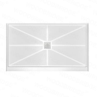 Amarillo 60 in. L x 34 in. W Alcove Single Threshold Shower Pan Base with Center Drain in White
