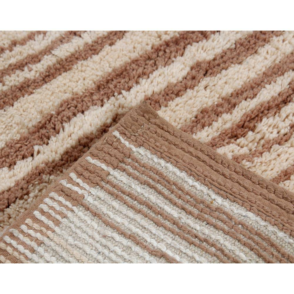 Beige and Brown Cotton Striped 24x40 Bath Rug