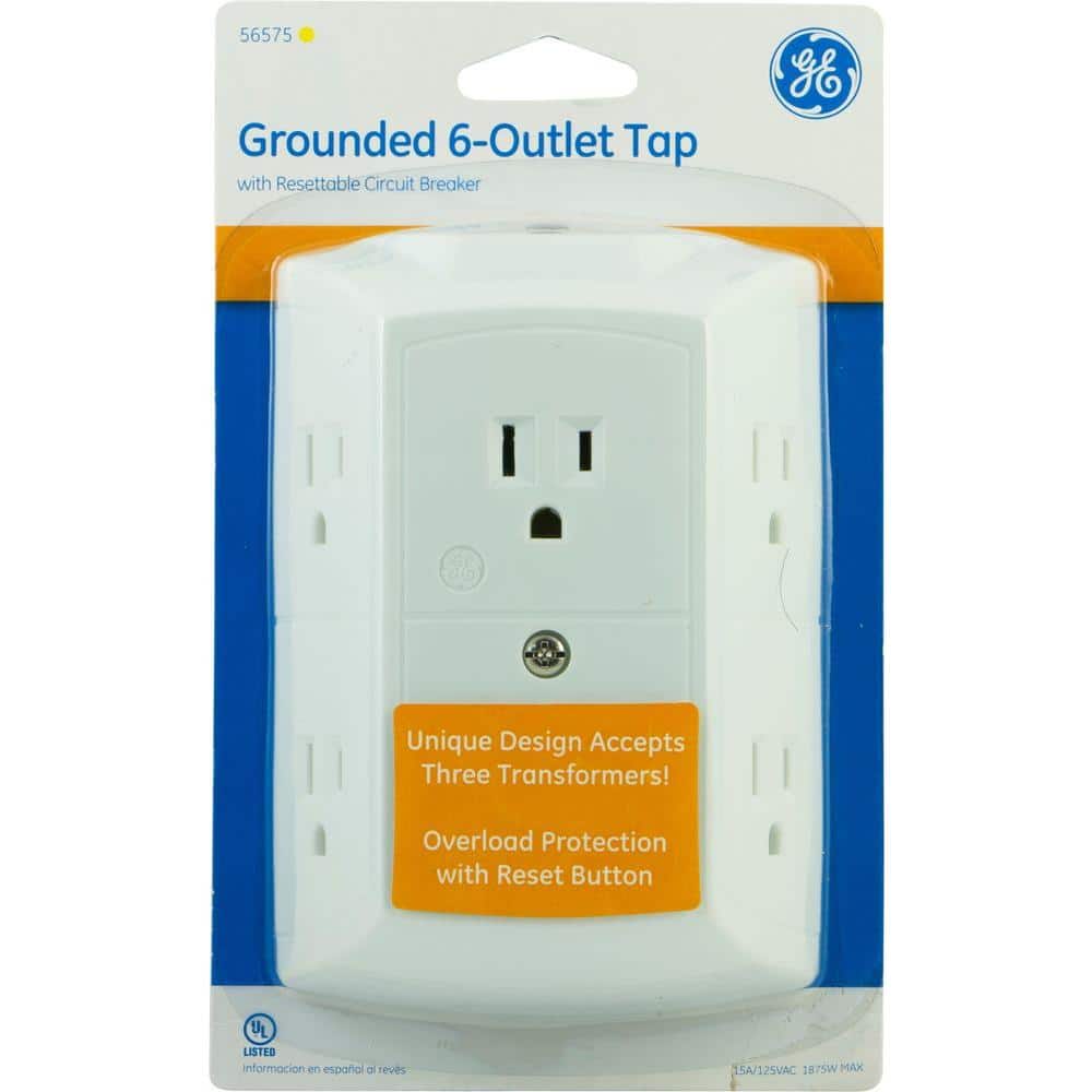 GE White 6-Outlet Wall Mounted Tap with Reset Button