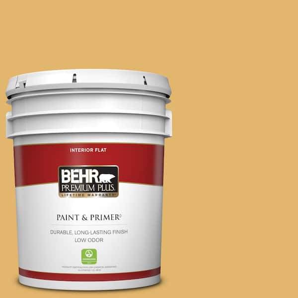 BEHR PREMIUM PLUS 5 gal. #M290-5 English Custard Flat Low Odor Interior Paint & Primer