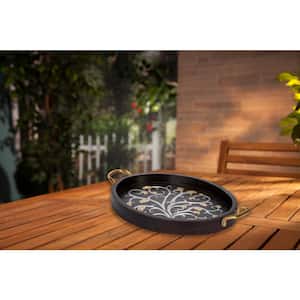 Gold Leaf Small Oval Black Wood tray with Inlay