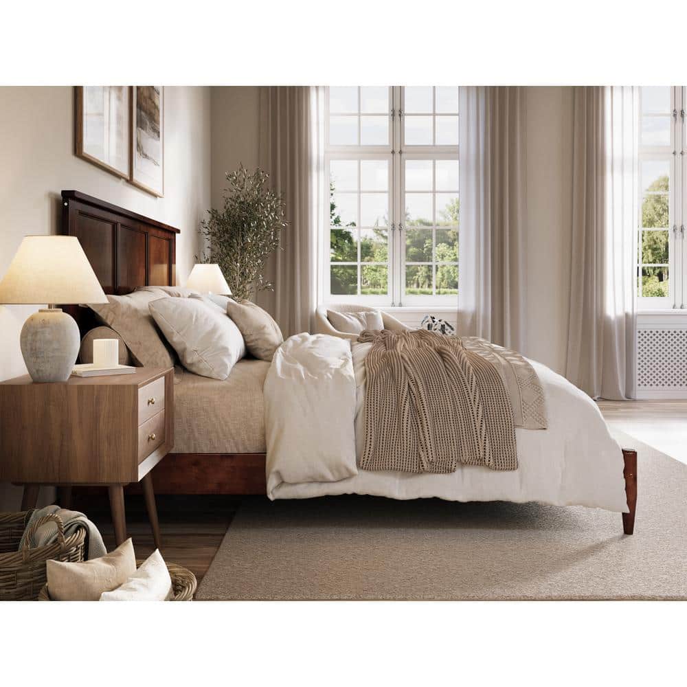 Charlotte Walnut King Solid Wood Low Profile Platform Bed