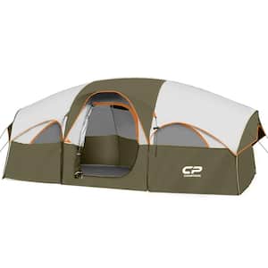 9 ft. x 14 ft. 8-Person Olive Camping Tent with 5-Large Mesh Windows, Double Layer, Divided Curtain and Carry Bag