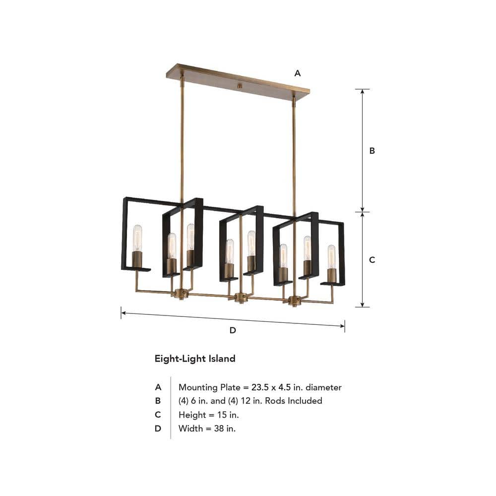 Chicago 38" Brass and Glass 8-Light Island Pendant