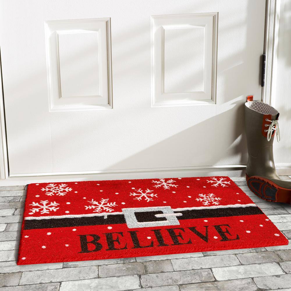 Believe Red Coir Christmas Outdoor Doormat 17" x 29"